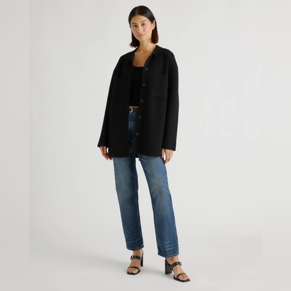 NEW Quinc Eco-Knit Milano Stitch Oversized Shirt Jacket Black Sz M - Picture 1 of 11